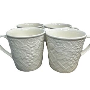 Mikasa English Countryside White DP900 Mugs Set of 4 Embossed Coffee Tea Cups